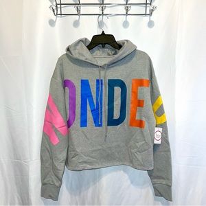 Flirtitude Active WONDER Rainbow Muti Cropped Gray Hoodie Sweatshirt